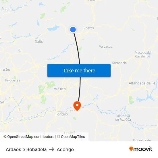 Ardãos e Bobadela to Adorigo map