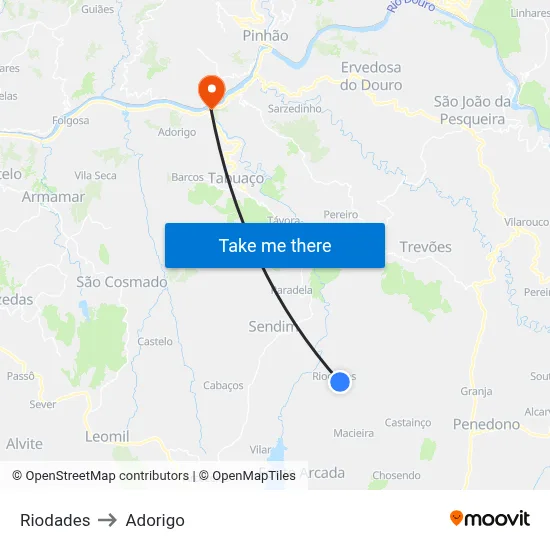 Riodades to Adorigo map