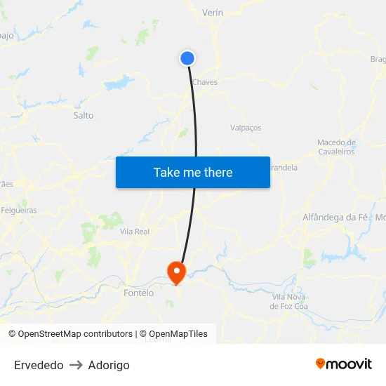 Ervededo to Adorigo map