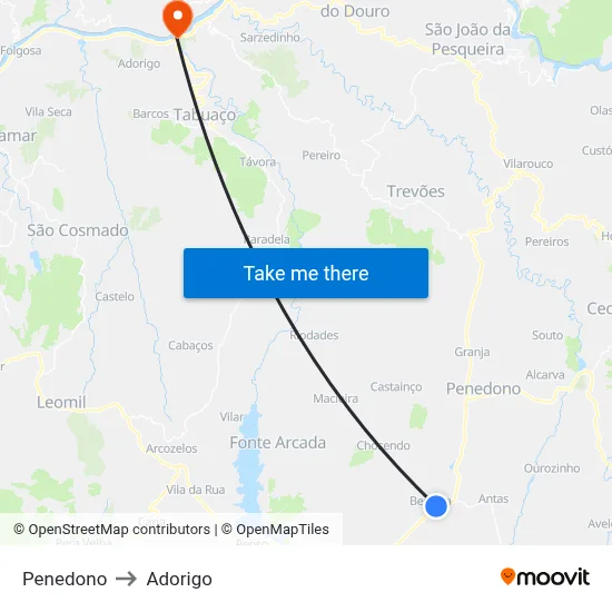 Penedono to Adorigo map