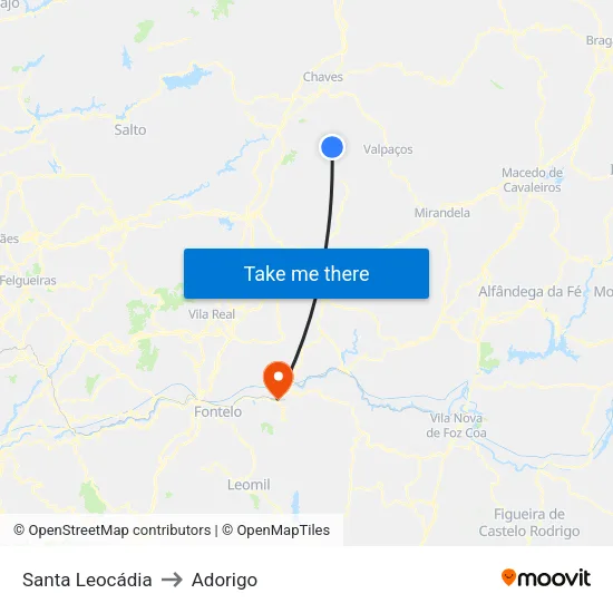 Santa Leocádia to Adorigo map