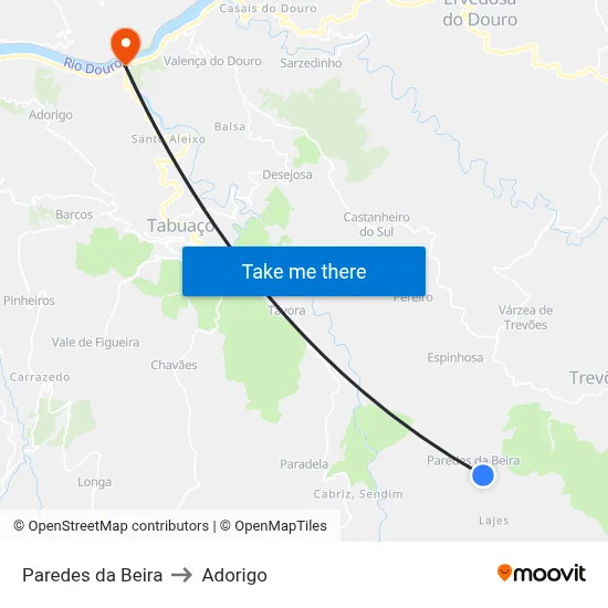 Paredes da Beira to Adorigo map
