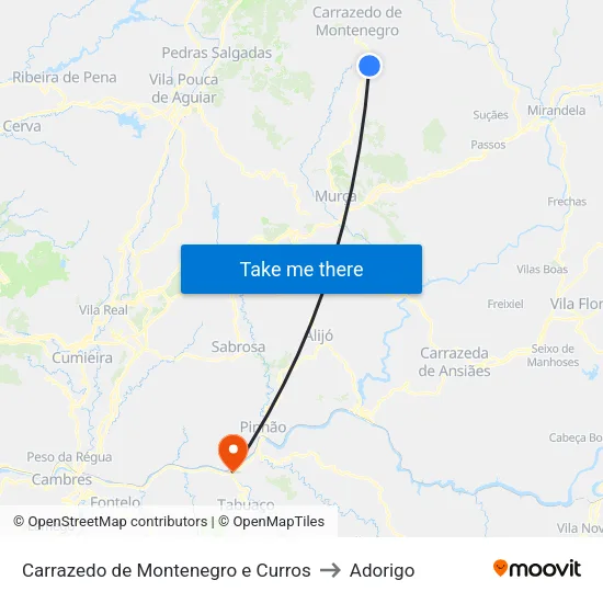 Carrazedo de Montenegro e Curros to Adorigo map