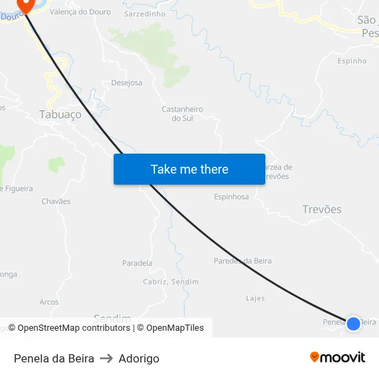 Penela da Beira to Adorigo map