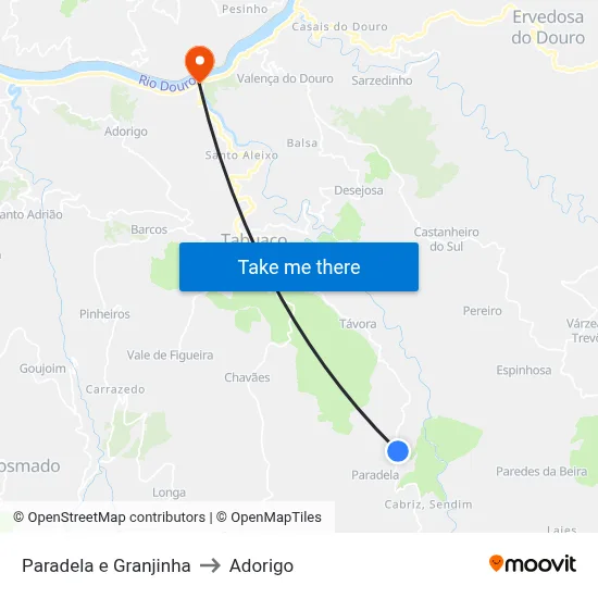 Paradela e Granjinha to Adorigo map