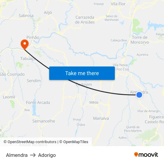 Almendra to Adorigo map