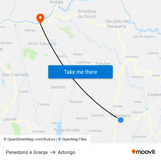 Penedono e Granja to Adorigo map