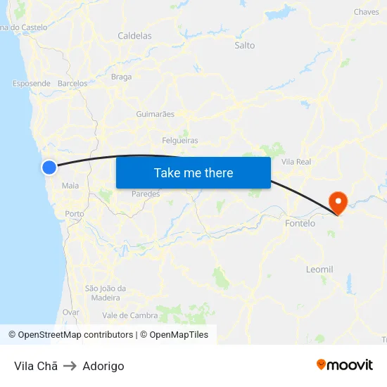Vila Chã to Adorigo map