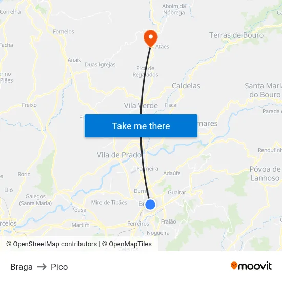 Braga to Pico map