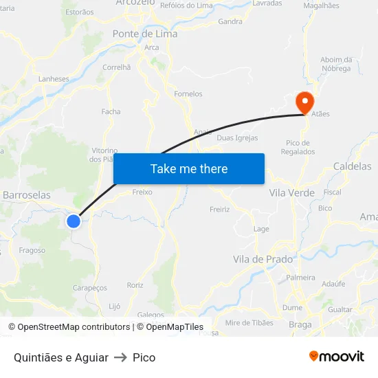 Quintiães e Aguiar to Pico map