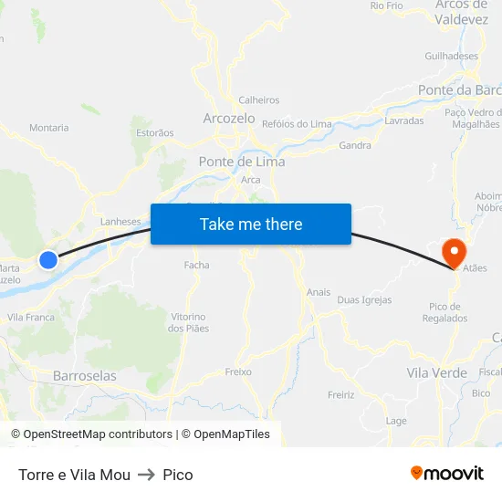 Torre e Vila Mou to Pico map