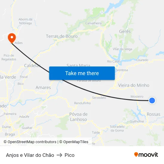 Anjos e Vilar do Chão to Pico map