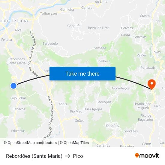 Rebordões (Santa Maria) to Pico map