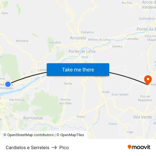 Cardielos e Serreleis to Pico map