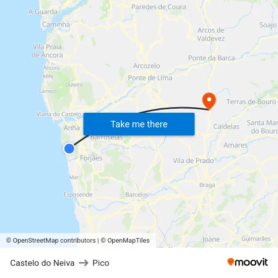 Castelo do Neiva to Pico map