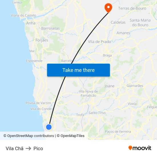Vila Chã to Pico map