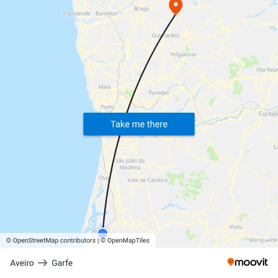 Aveiro to Garfe map