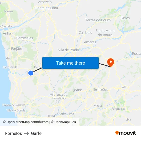 Fornelos to Garfe map