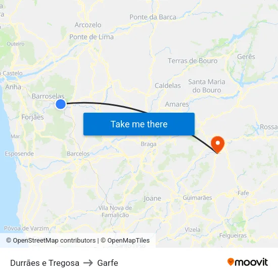 Durrães e Tregosa to Garfe map