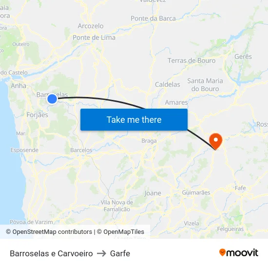 Barroselas e Carvoeiro to Garfe map