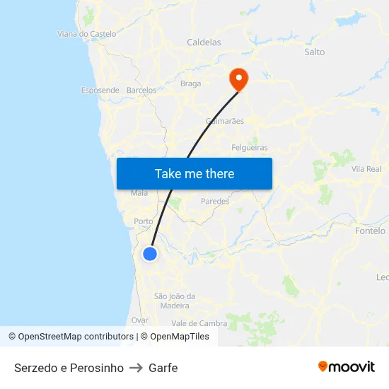 Serzedo e Perosinho to Garfe map