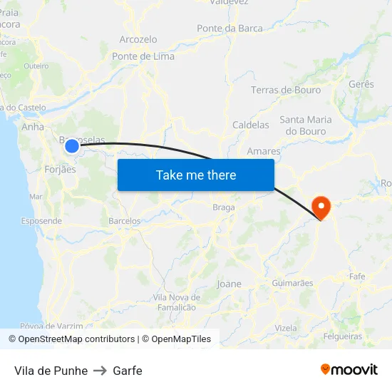 Vila de Punhe to Garfe map