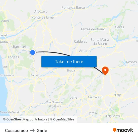 Cossourado to Garfe map