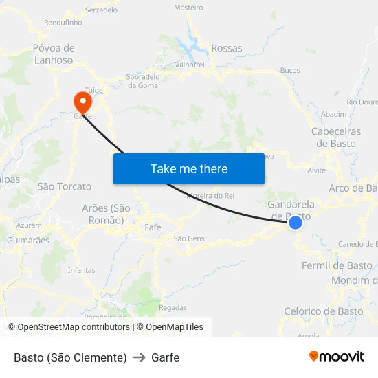 Basto (São Clemente) to Garfe map