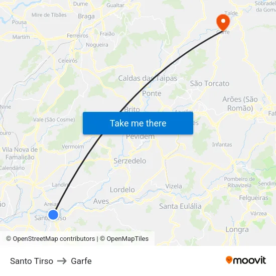 Santo Tirso to Garfe map