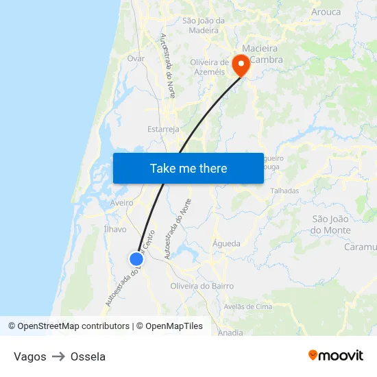 Vagos to Ossela map