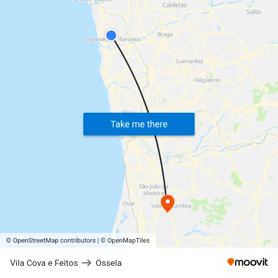Vila Cova e Feitos to Ossela map