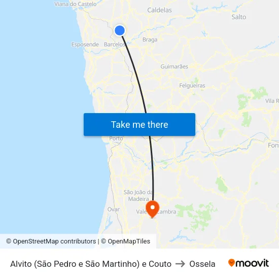 Alvito (São Pedro e São Martinho) e Couto to Ossela map