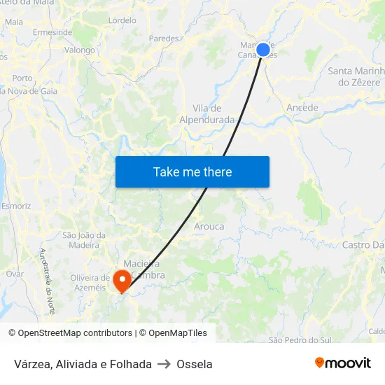 Várzea, Aliviada e Folhada to Ossela map