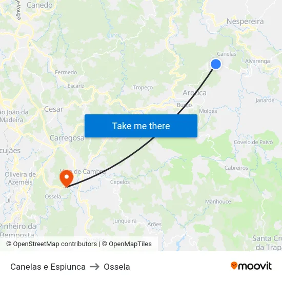 Canelas e Espiunca to Ossela map