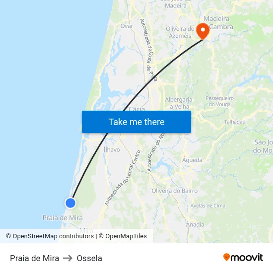 Praia de Mira to Ossela map