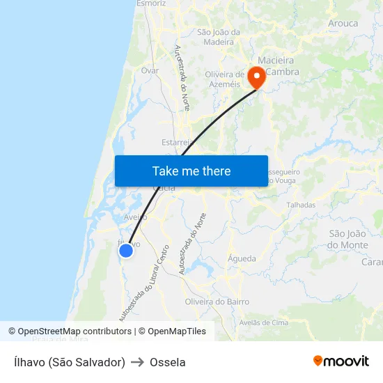 Ílhavo (São Salvador) to Ossela map
