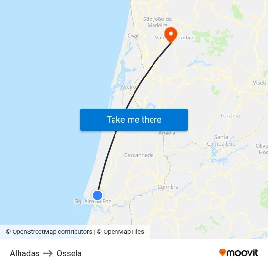 Alhadas to Ossela map
