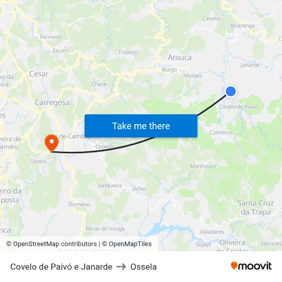 Covelo de Paivó e Janarde to Ossela map