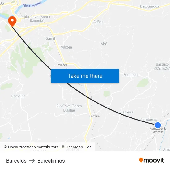 Barcelos to Barcelinhos map