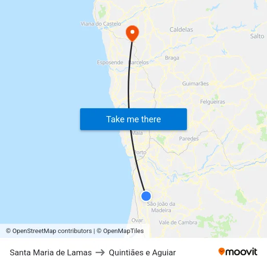 Santa Maria de Lamas to Quintiães e Aguiar map