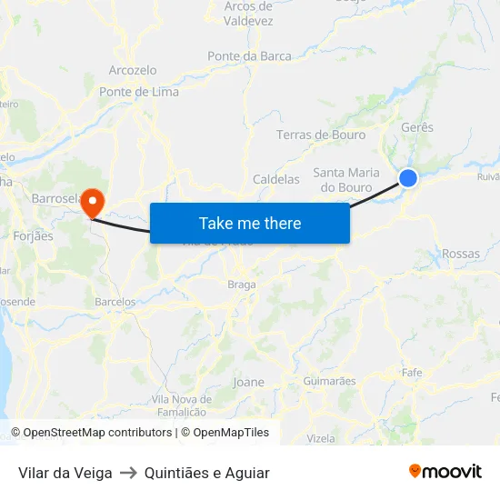 Vilar da Veiga to Quintiães e Aguiar map