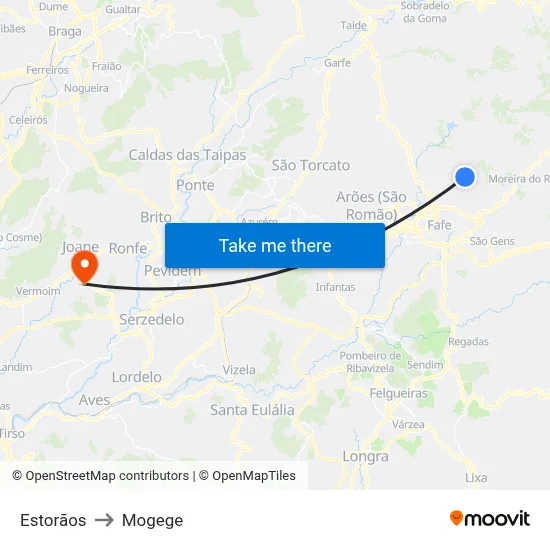 Estorãos to Mogege map