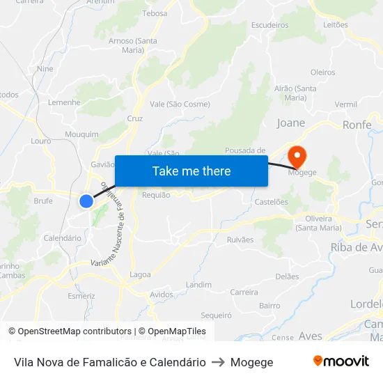 Vila Nova de Famalicão e Calendário to Mogege map