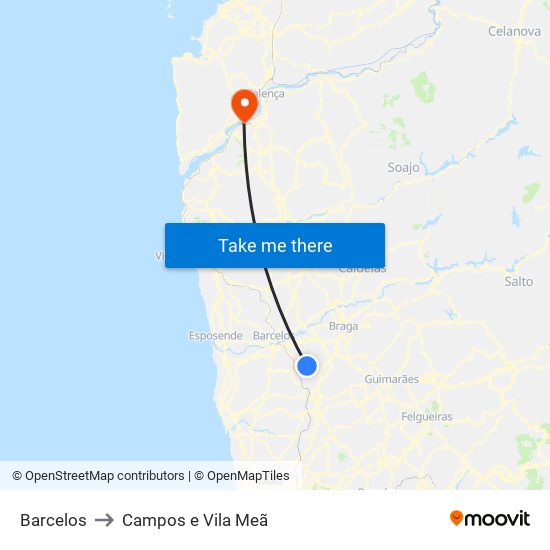 Barcelos to Campos e Vila Meã map