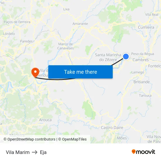 Vila Marim to Eja map