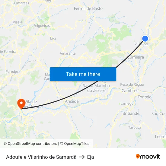 Adoufe e Vilarinho de Samardã to Eja map