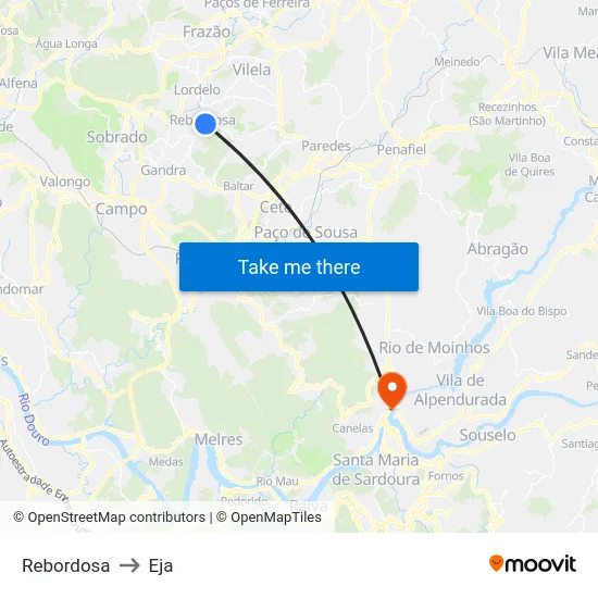 Rebordosa to Eja map
