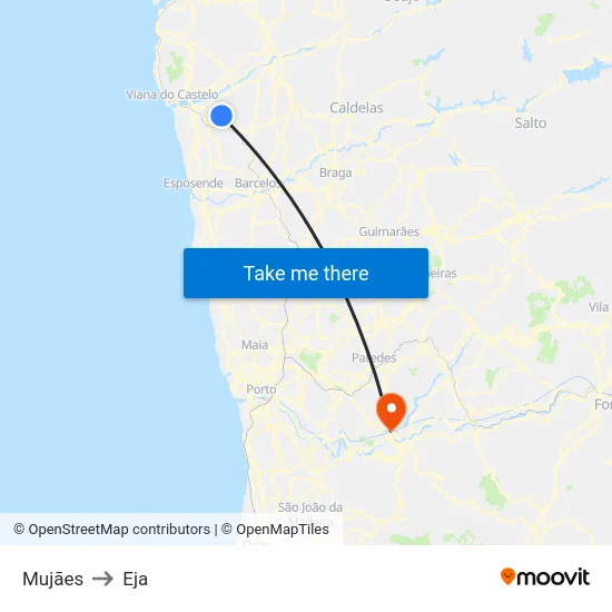Mujães to Eja map