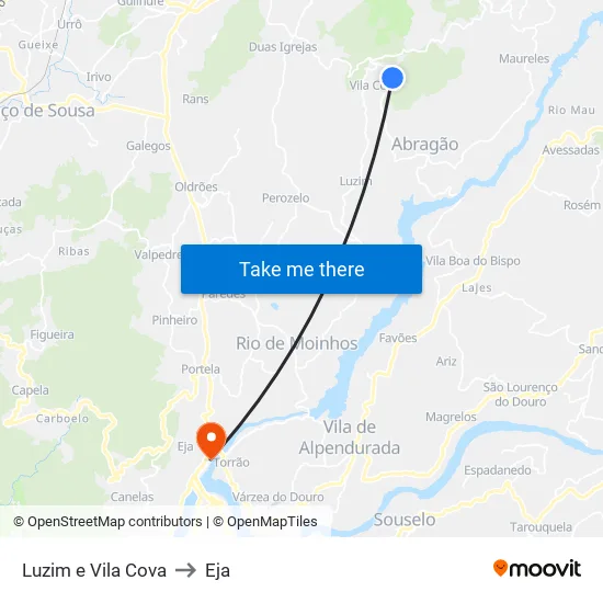 Luzim e Vila Cova to Eja map