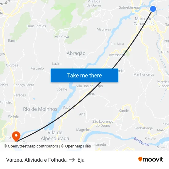 Várzea, Aliviada e Folhada to Eja map